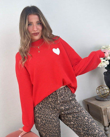 Heart Aflutter Textured Heart Knit Pullover