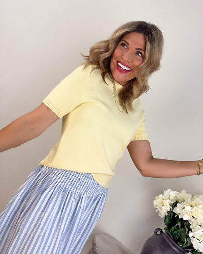 Maritime Striped Smocked Waist Midi Skirt