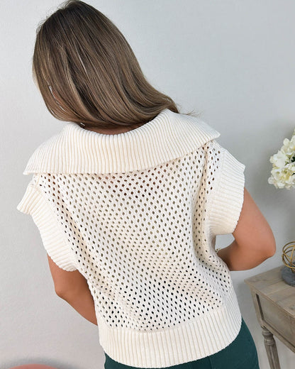 Mindy Open Knit Half Zip Collared Sweater