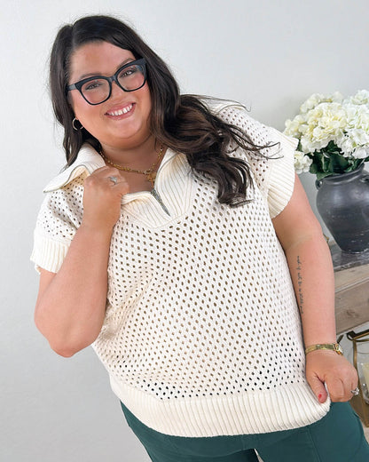 Mindy Open Knit Half Zip Collared Sweater