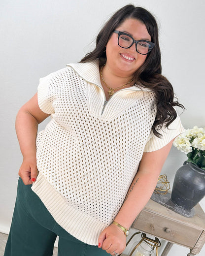 Mindy Open Knit Half Zip Collared Sweater