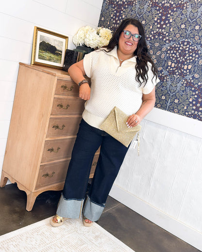 Mindy Open Knit Half Zip Collared Sweater