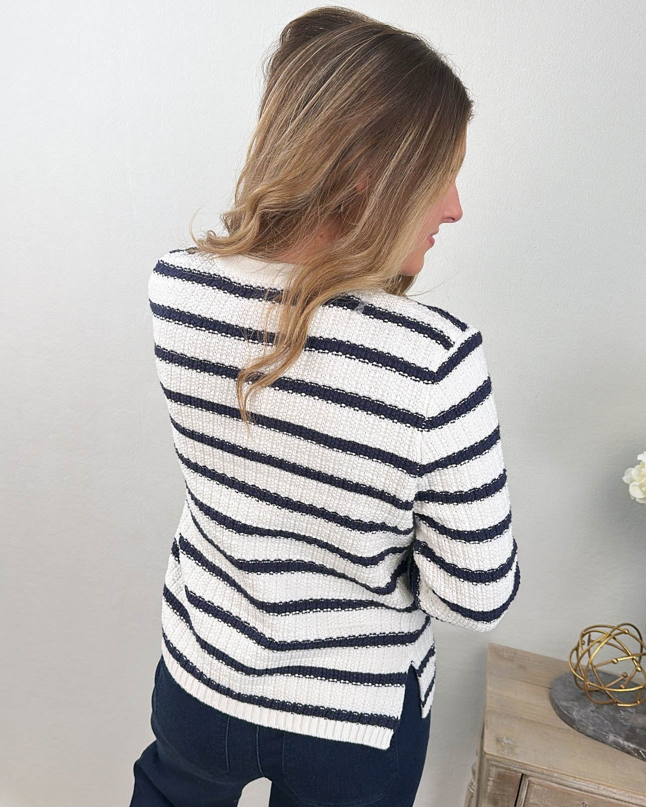 The Admiral Striped Open Front Cardigan