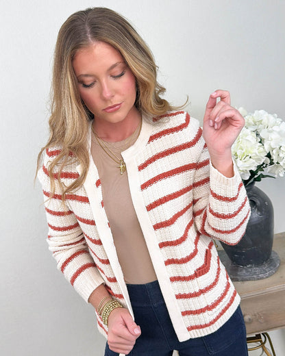 The Admiral Striped Open Front Cardigan