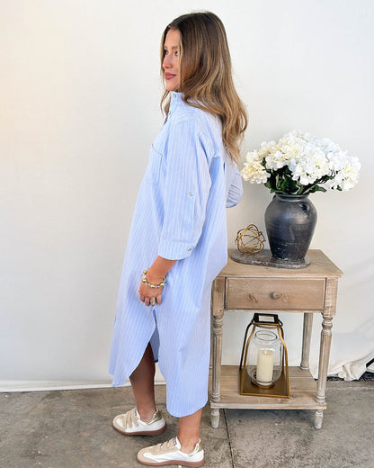 Riviera Ready Striped Midi Shirt Dress