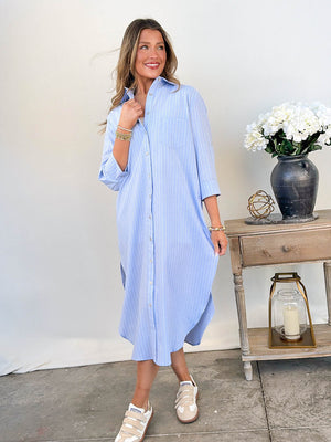 Riviera Ready Striped Midi Shirt Dress