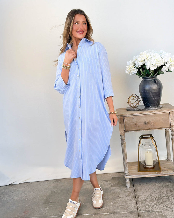 Riviera Ready Striped Midi Shirt Dress