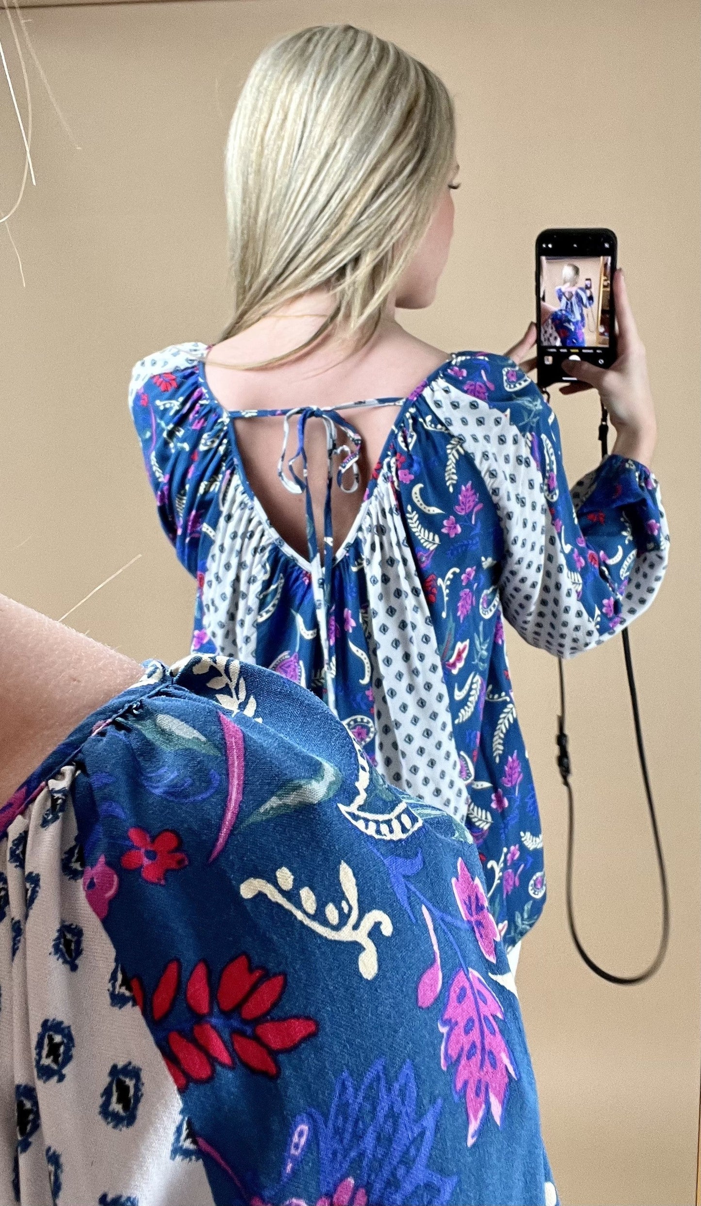 sku33194 | Mixed Border Print Tie Back Blouse *Final Sale*