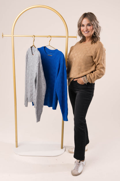 Basketweave Drop Shoulder Sweater