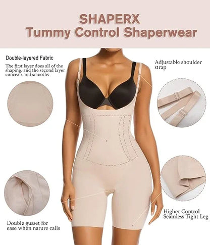 SHAPERX Open Bust Mid Thigh Seamless Bodysuit