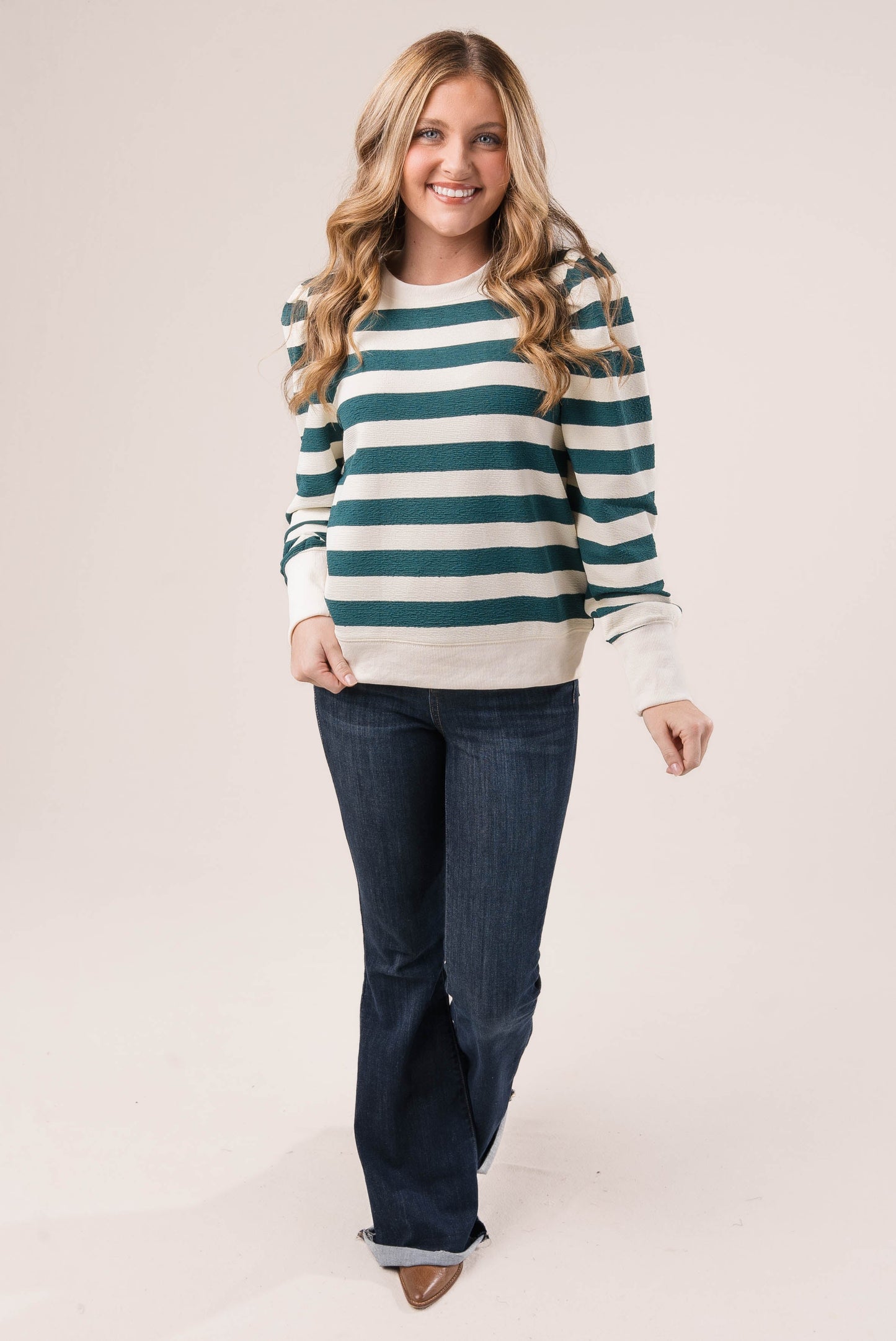 Striped Pleated Shoulder Top