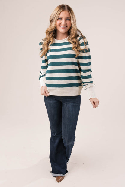 Striped Pleated Shoulder Top