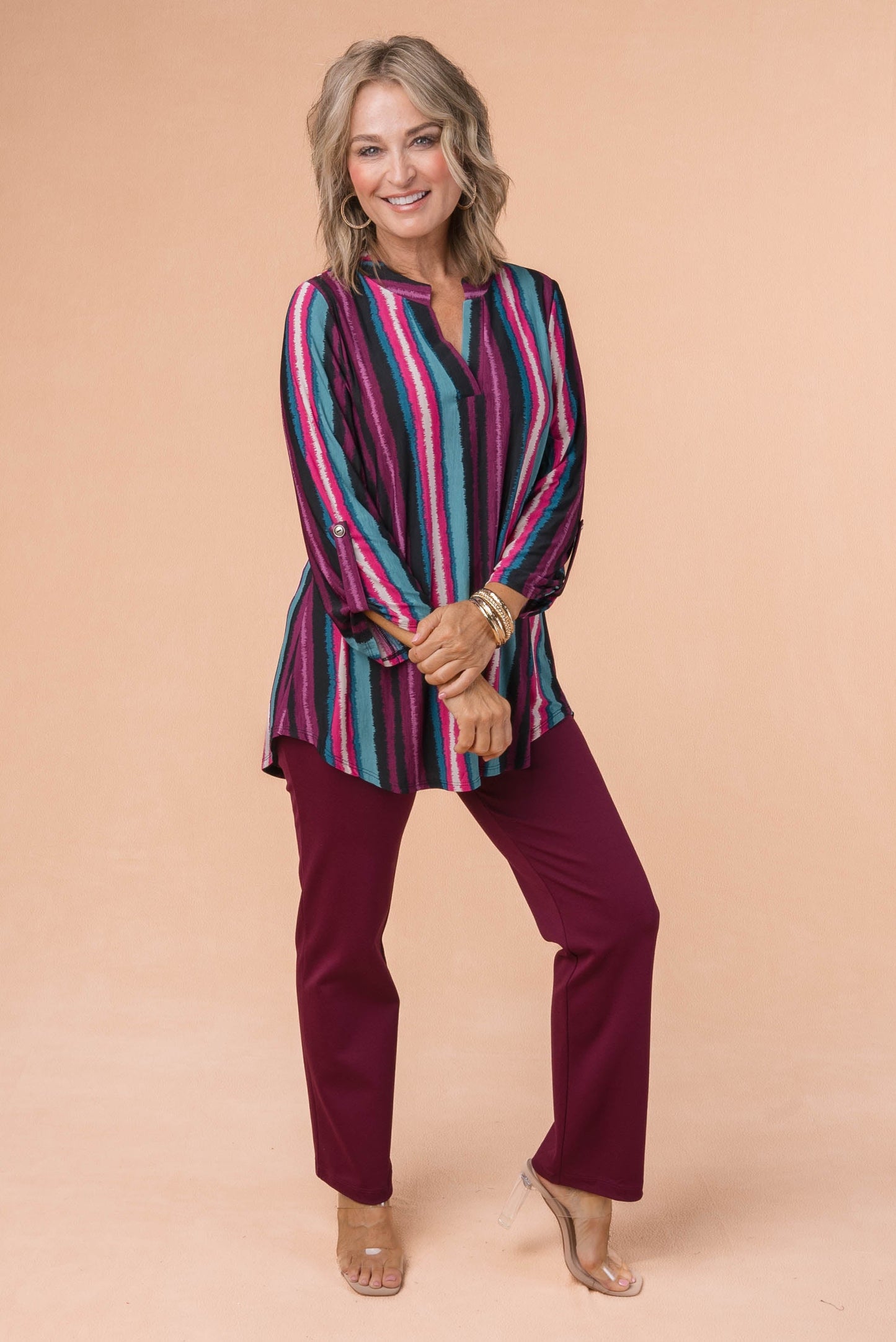 Liz Printed Tab Sleeve Top *Final Sale*
