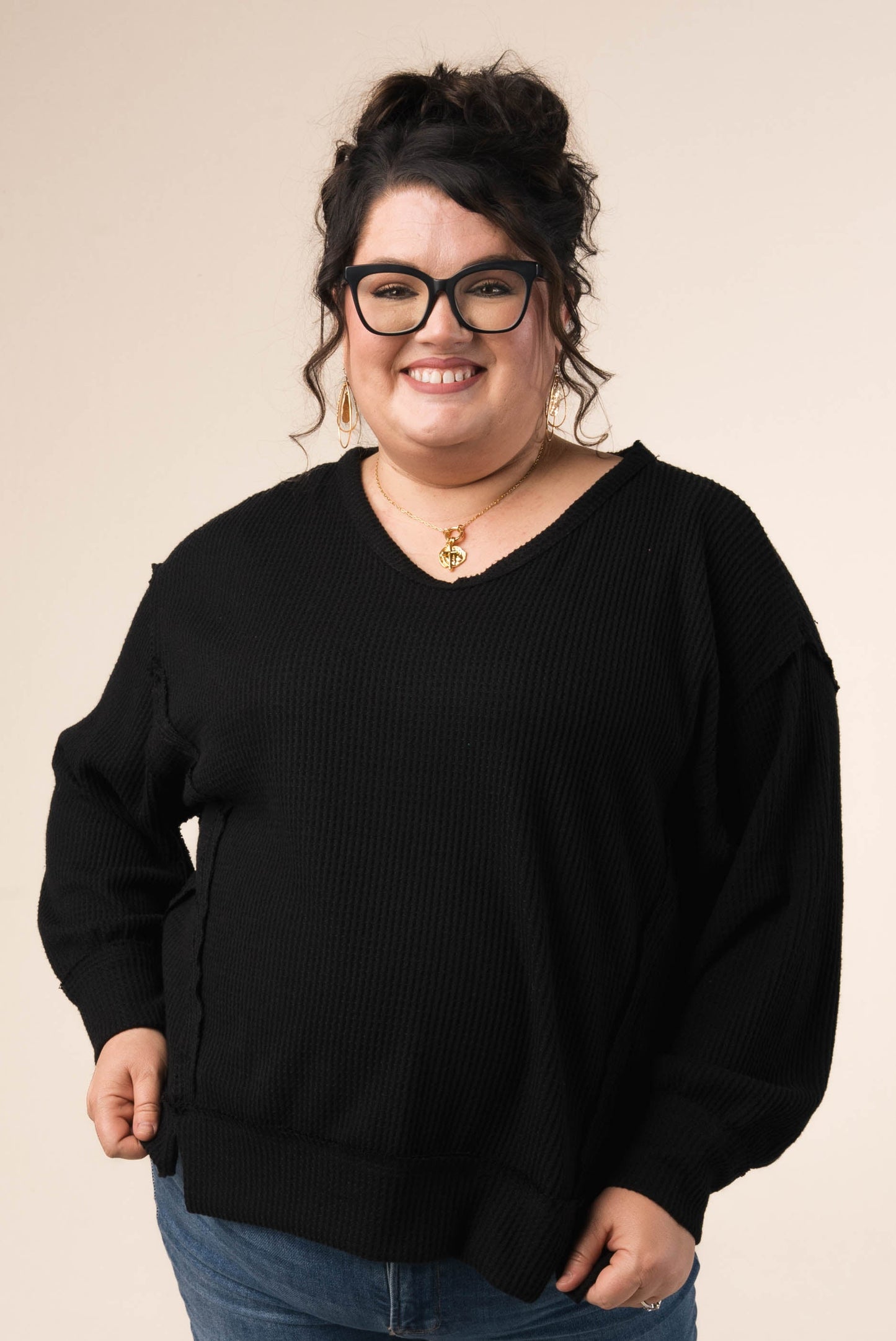 Waffle Knit Raw Seamed Top *Final Sale*