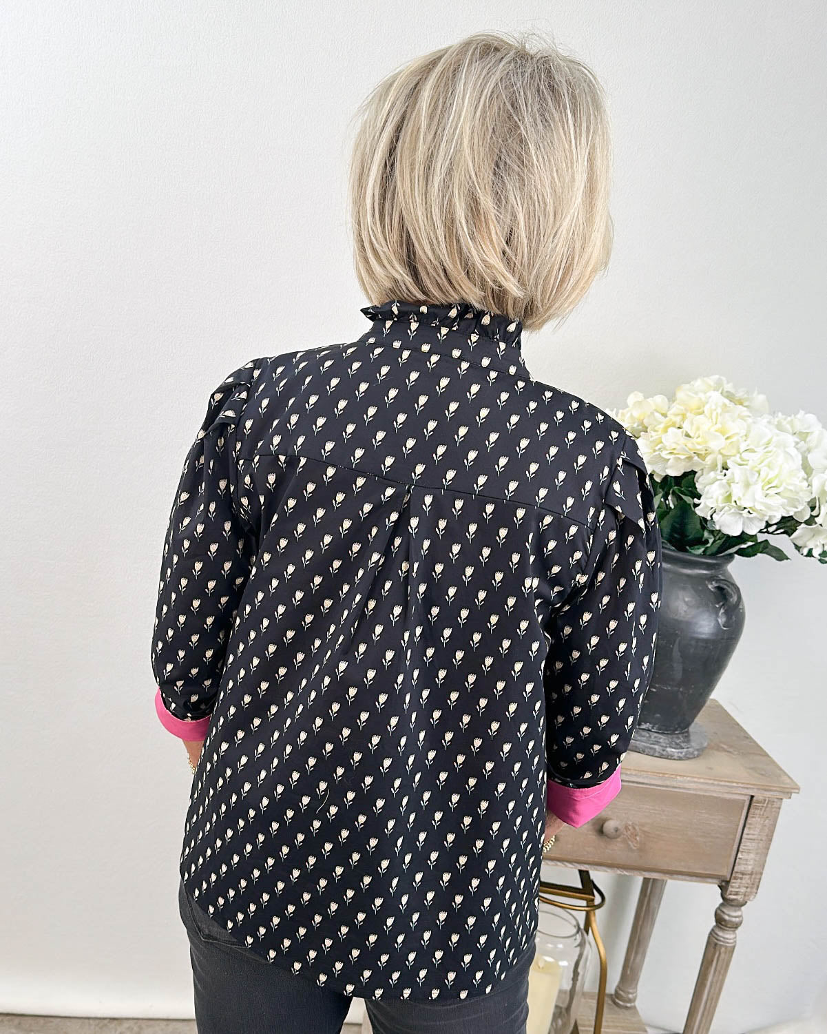 Day Dreaming Floral Contrast Frill Neck Top