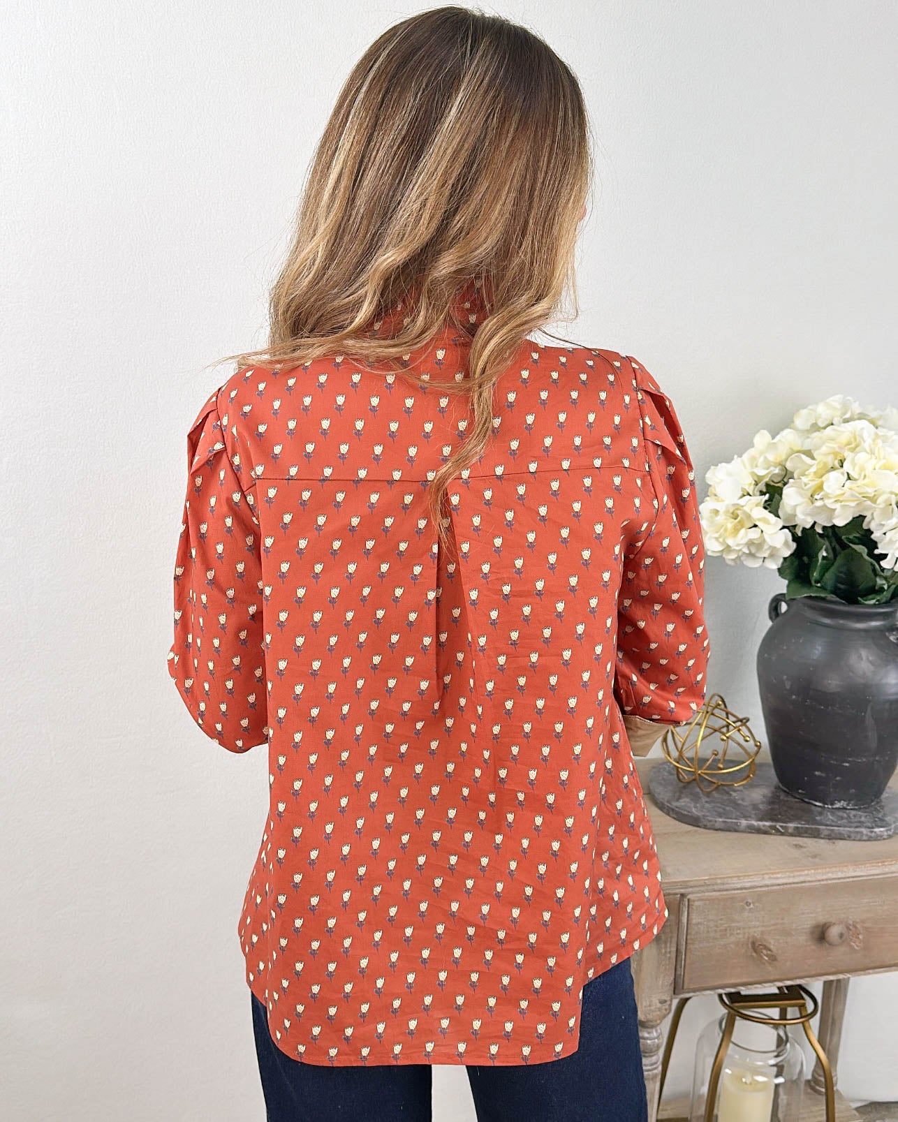 Day Dreaming Floral Contrast Frill Neck Top