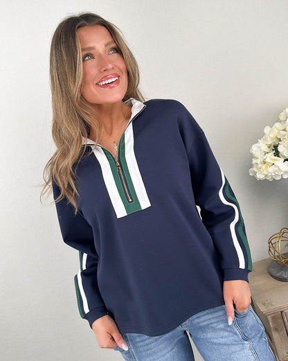 Victory Lap Varsity Striped Half Zip Pullover