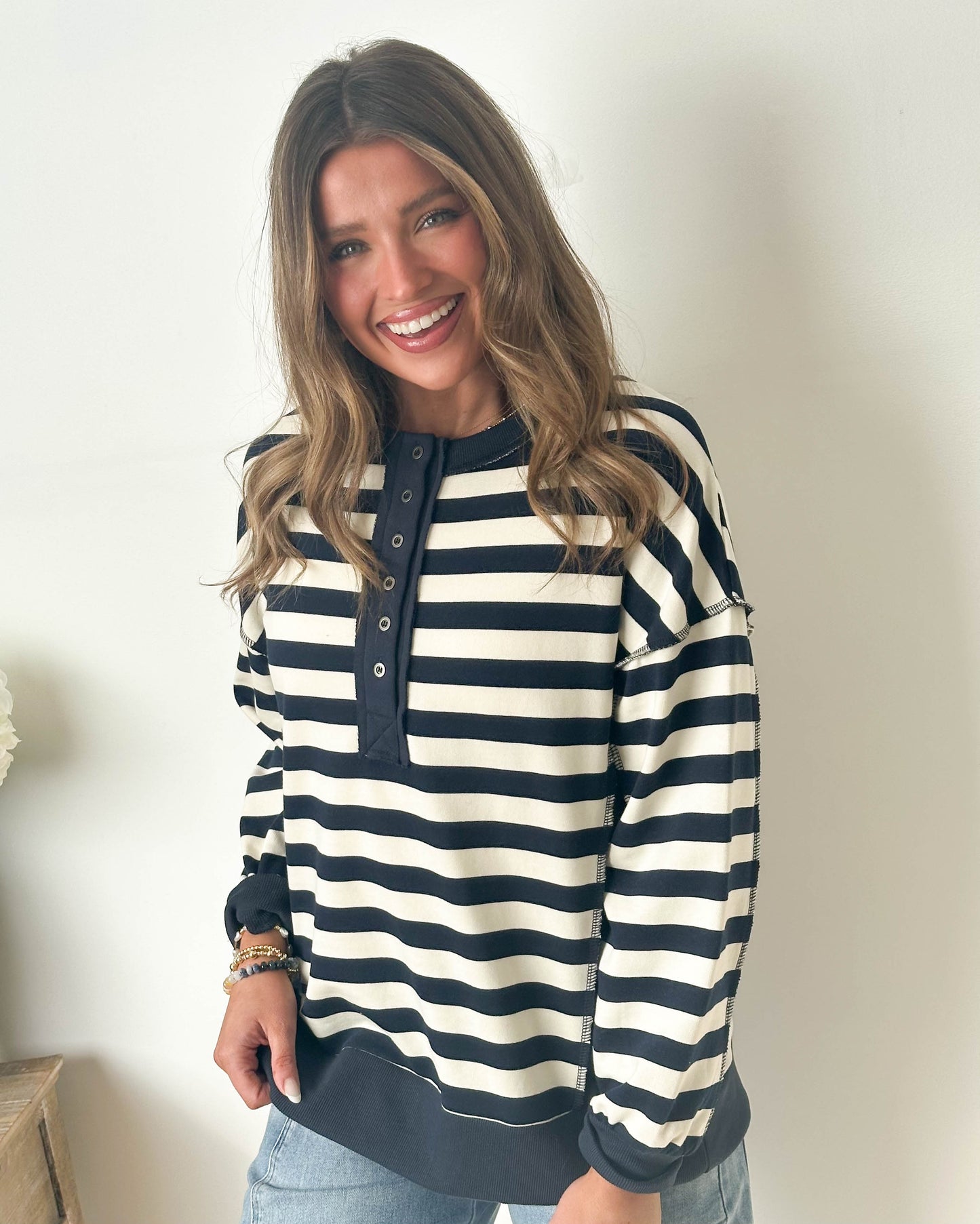 Lennie Oversized Striped Henley Pullover