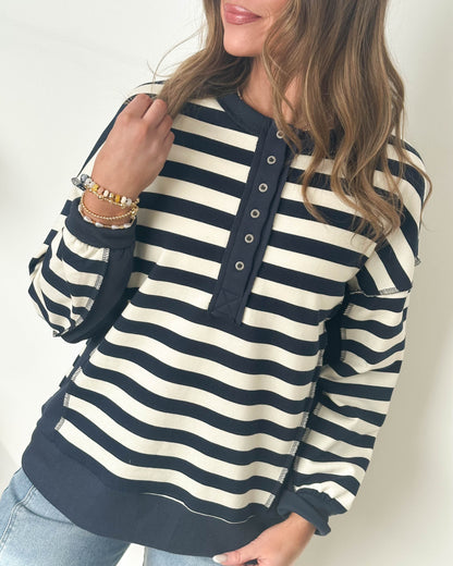 Lennie Oversized Striped Henley Pullover