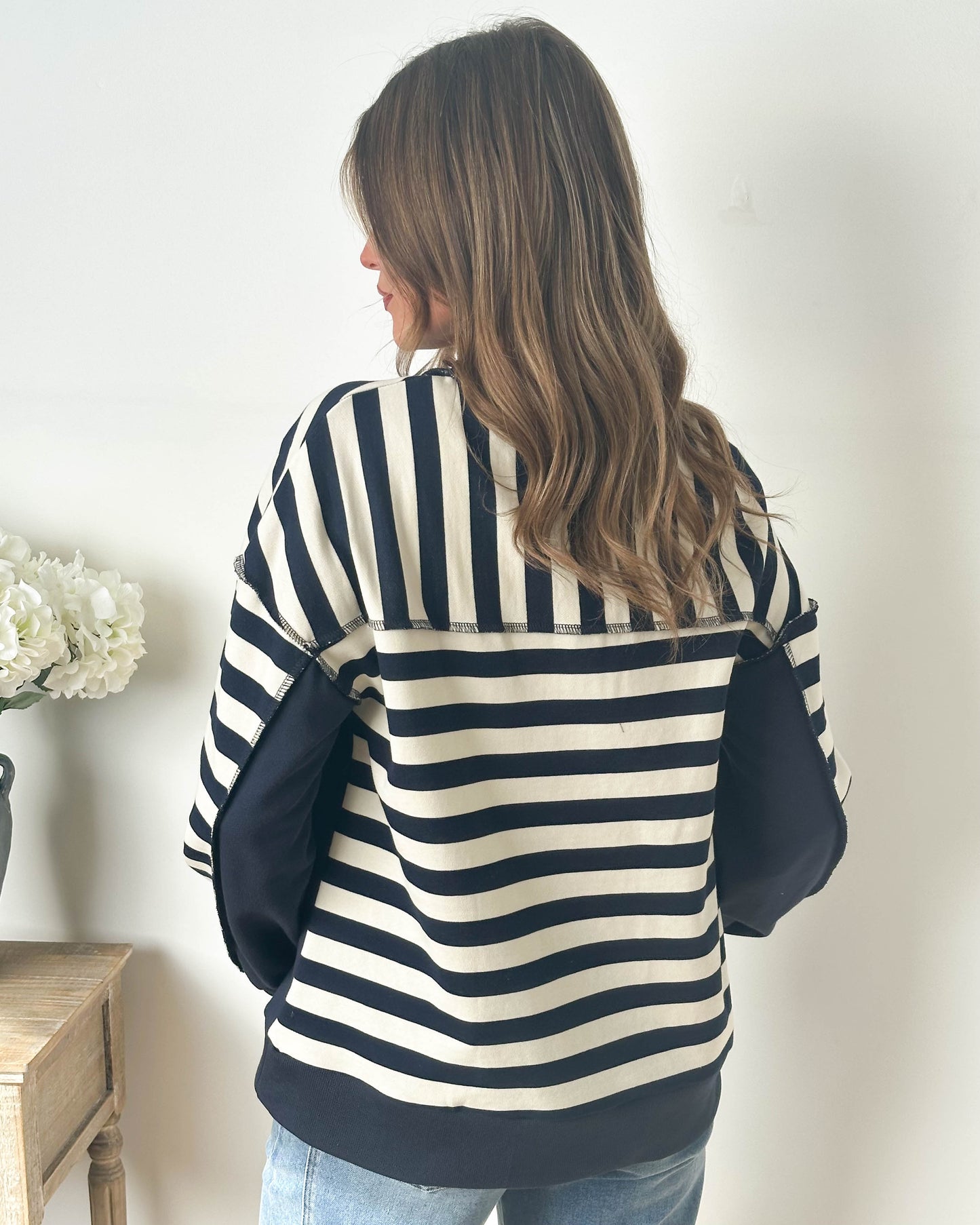 Lennie Oversized Striped Henley Pullover
