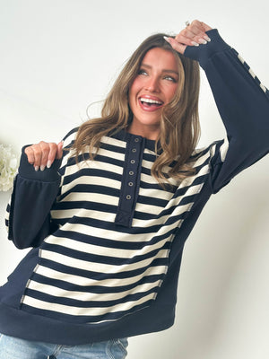 Lennie Oversized Striped Henley Pullover