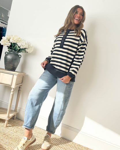 Lennie Oversized Striped Henley Pullover