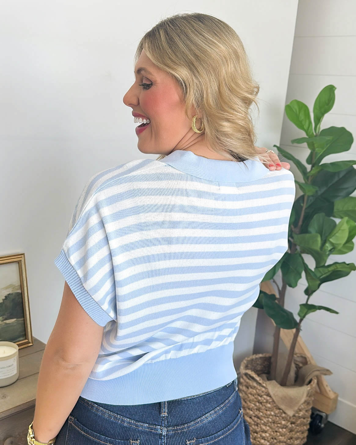 Board Walk Striped Dolman Polo Top