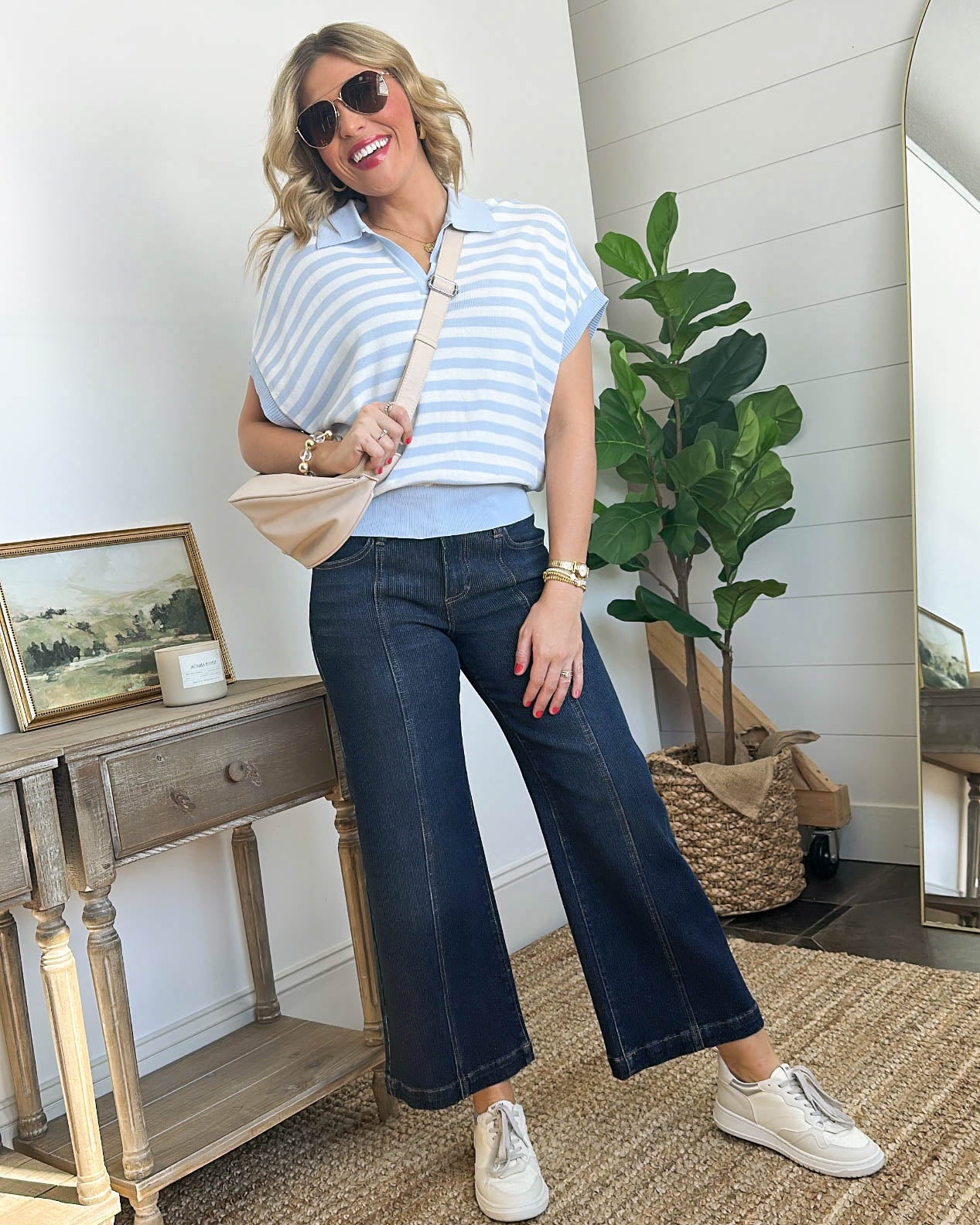 Board Walk Striped Dolman Polo Top