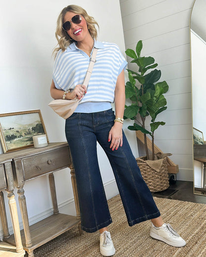 Board Walk Striped Dolman Polo Top