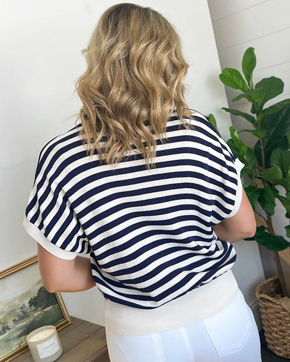 Board Walk Striped Dolman Polo Top