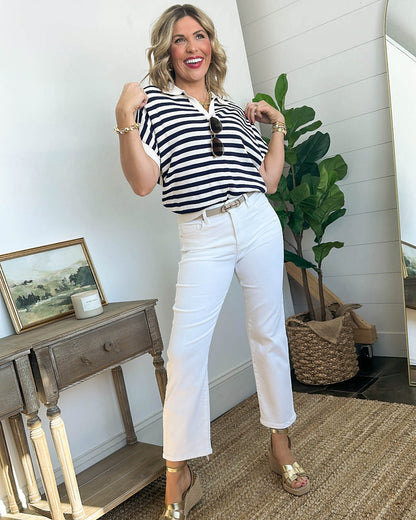 Board Walk Striped Dolman Polo Top
