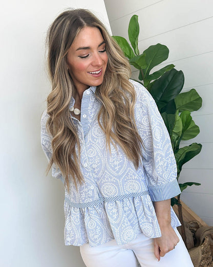 Even Sweeter Mixed Print Peplum Shirt