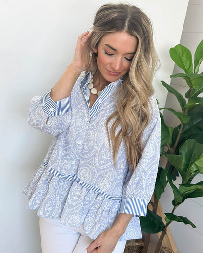 Even Sweeter Mixed Print Peplum Shirt