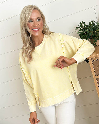 Fresh Start Acid Washed Top Stitch Top