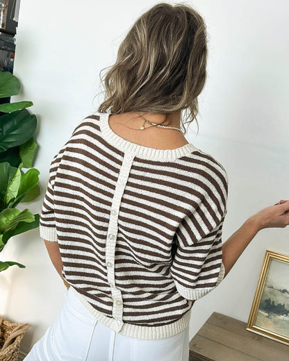 Parting Glance Striped Back Button Sweater