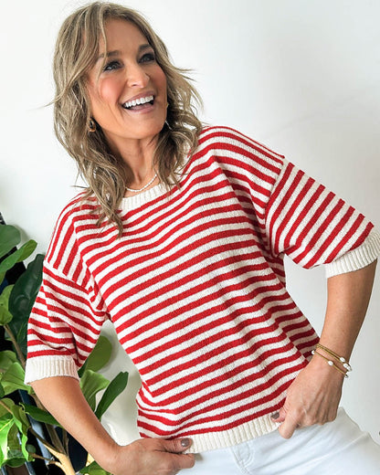 Parting Glance Striped Back Button Sweater