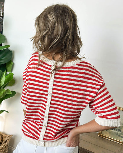 Parting Glance Striped Back Button Sweater