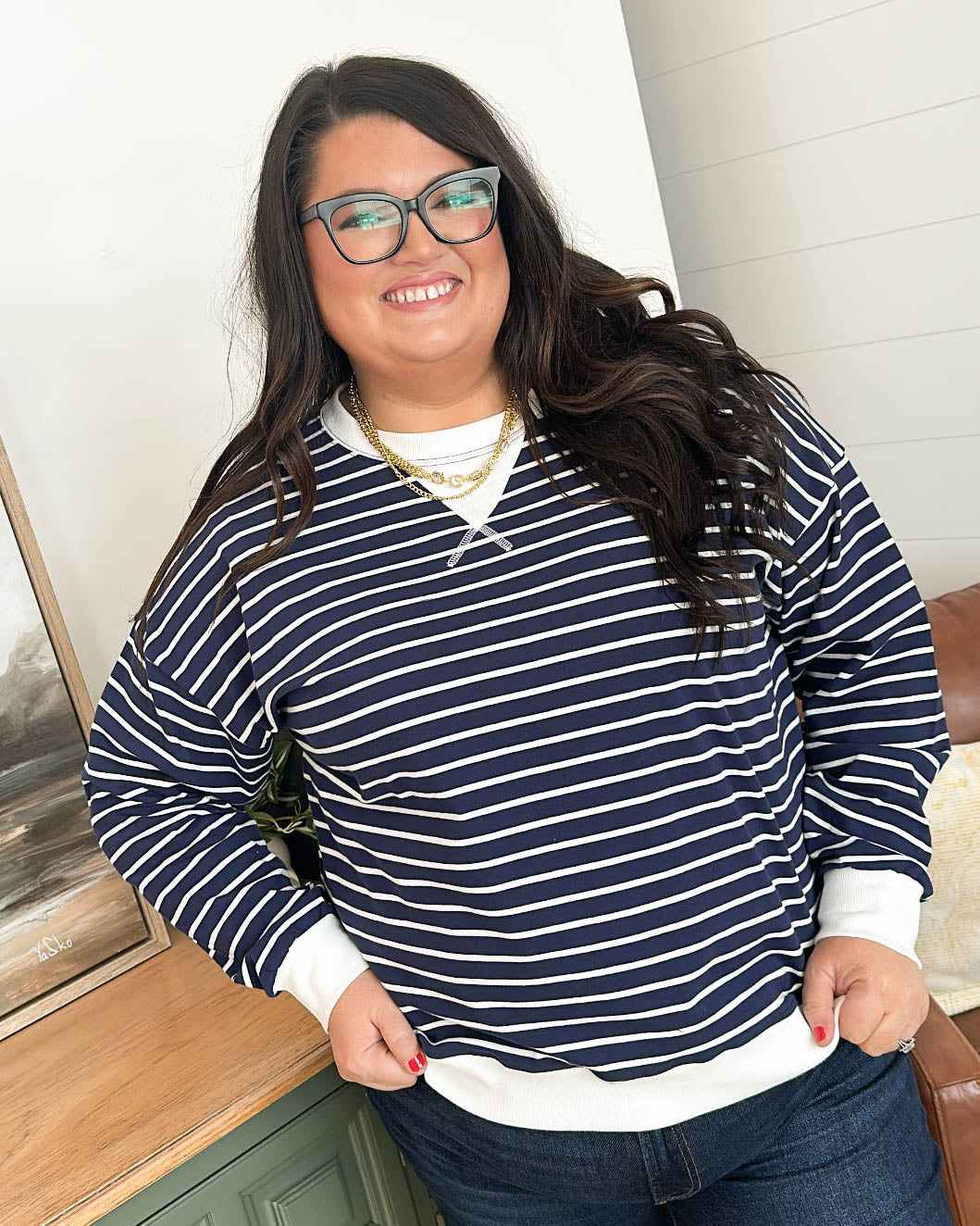 Along The Line Striped Top Stitch Pullover