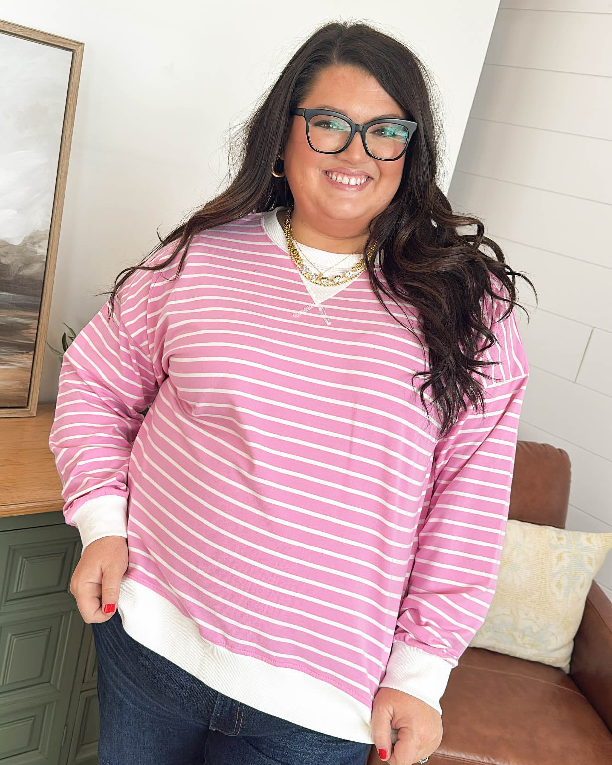 Along The Line Striped Top Stitch Pullover