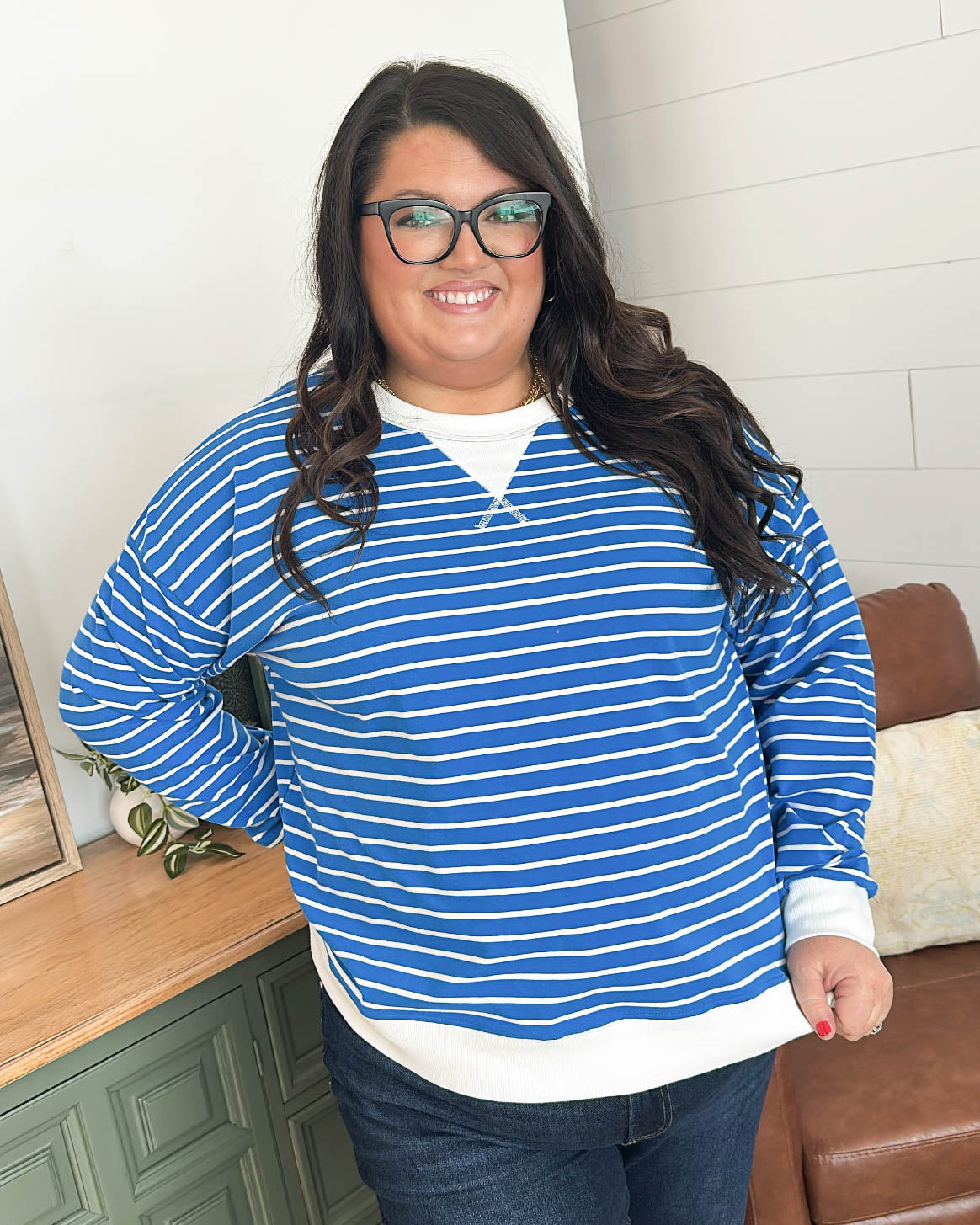 Along The Line Striped Top Stitch Pullover
