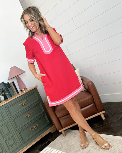 On The Border Mandarin Collar Dress