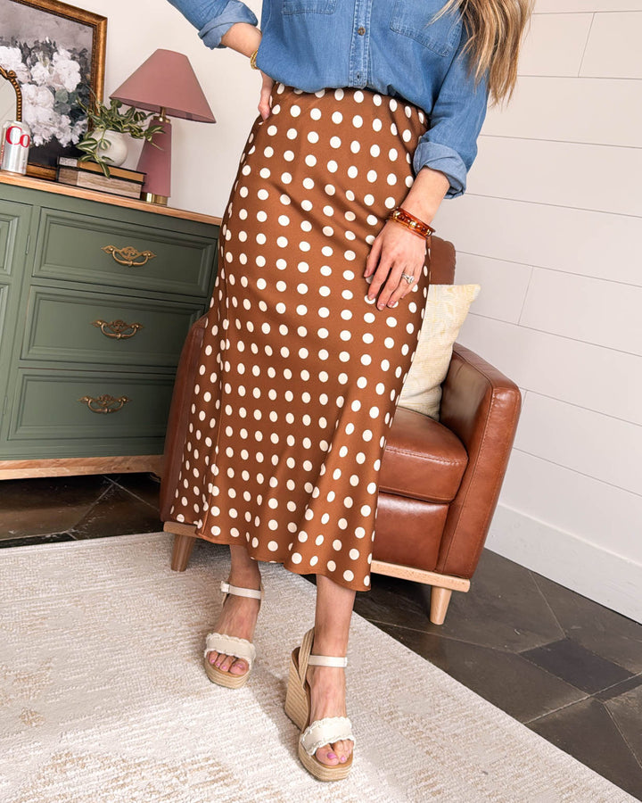 Cafe Date Polka Dot Midi Skirt