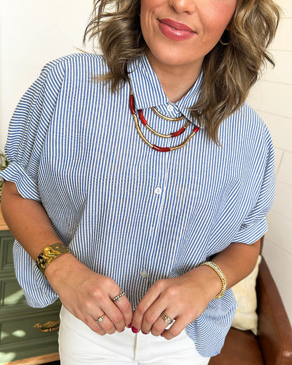 Oceanview Striped Gathered Dolman Sleeve Shirt