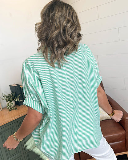 Oceanview Striped Gathered Dolman Sleeve Shirt