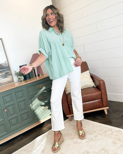 Oceanview Striped Gathered Dolman Sleeve Shirt