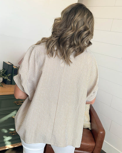 Oceanview Striped Gathered Dolman Sleeve Shirt