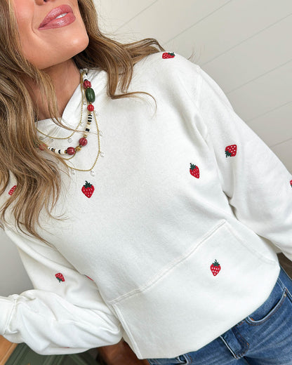 Taste Of Summer Strawberry Embroidered Hooded Pullover