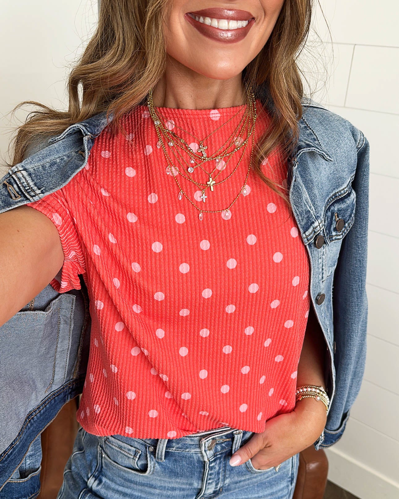 Sunny Spot Ribbed Polka Dot Top