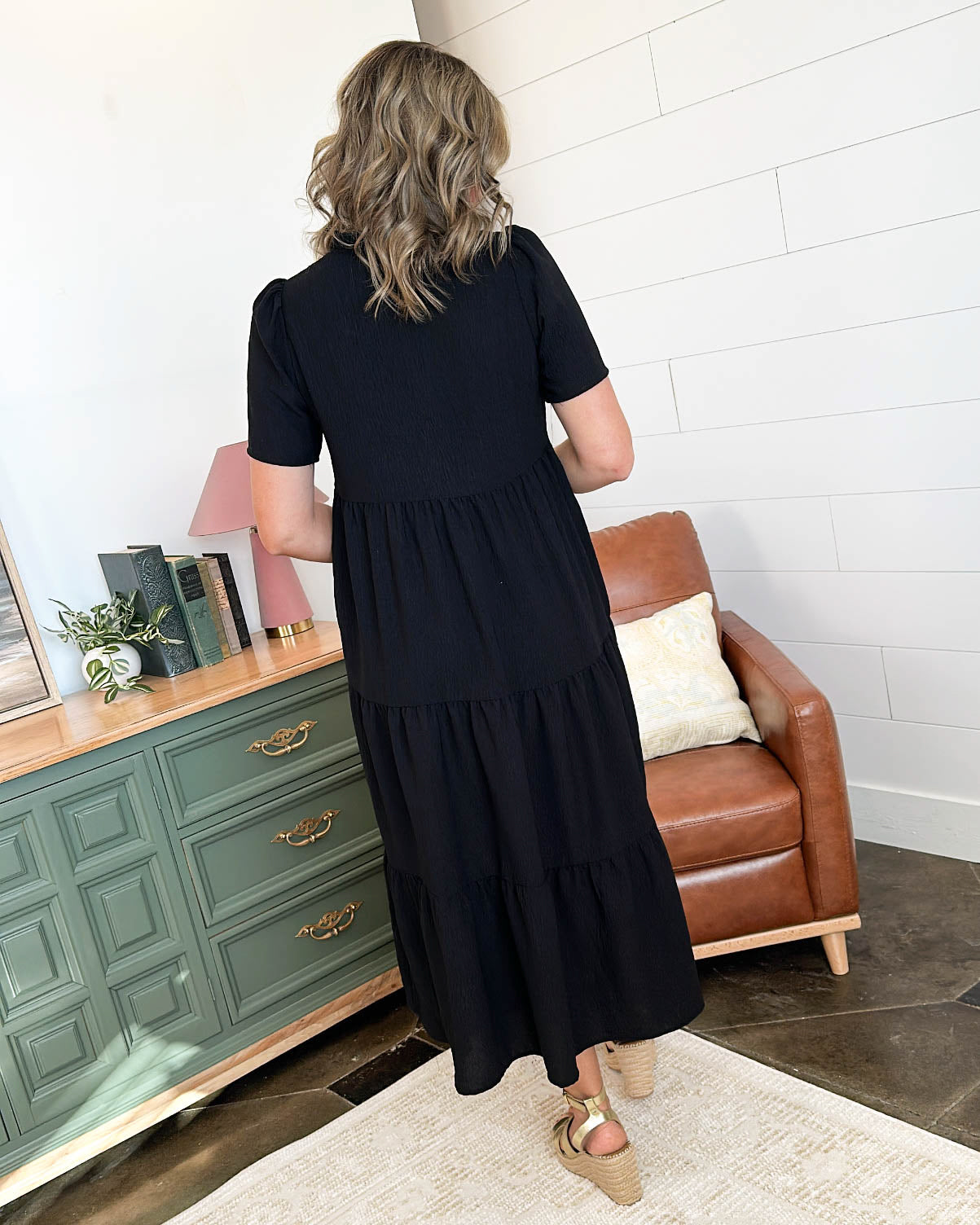 The Adelynn Tiered Frill Neck Midi Dress