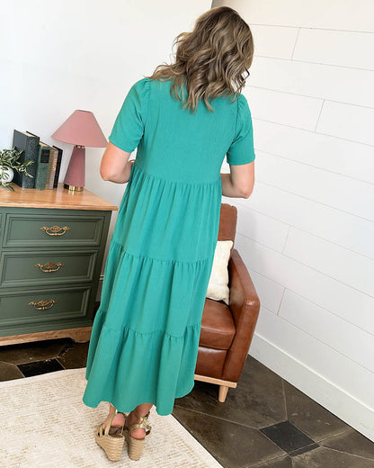 The Adelynn Tiered Frill Neck Midi Dress